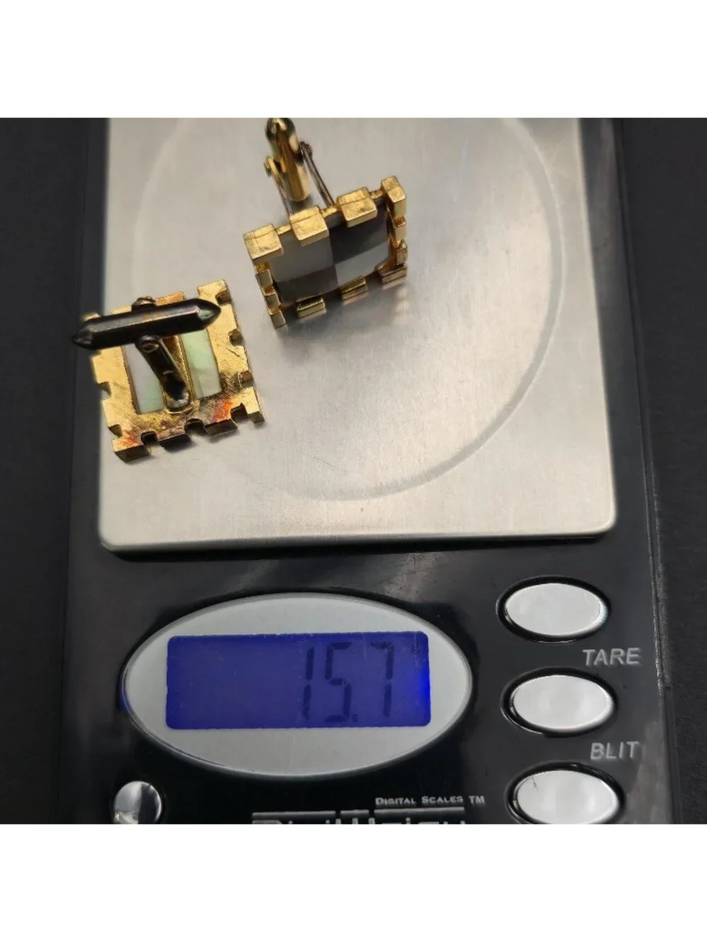 Vintage Gold Tone Mother of Pearl Checkerboard Square Cufflinks Mens Jewelry A80